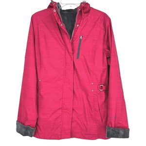 Free Country Jacket Reversible Women Size L  Pink Gray Fleece Hood Pockets